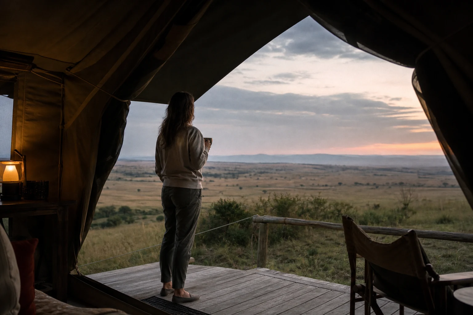 Morning at a safari camp before the day begins
